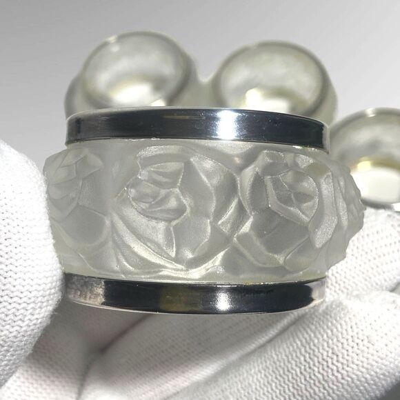 VTG William Adams Napkin Rings Set of 4 Frosted Rose Lead Crystal Silver Plated - Picture 4 of 5